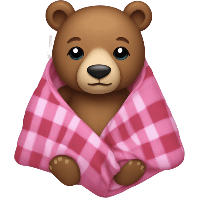 bear cozy in pink plaid blanket emoji