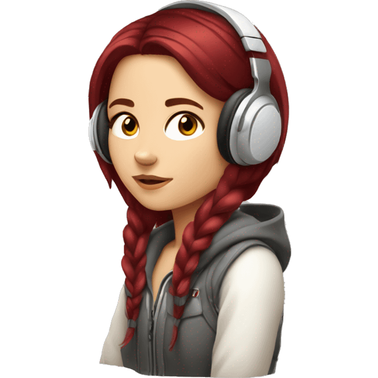 White Slavic girl with burgundy hair and brown eyes listening music in headphones  emoji