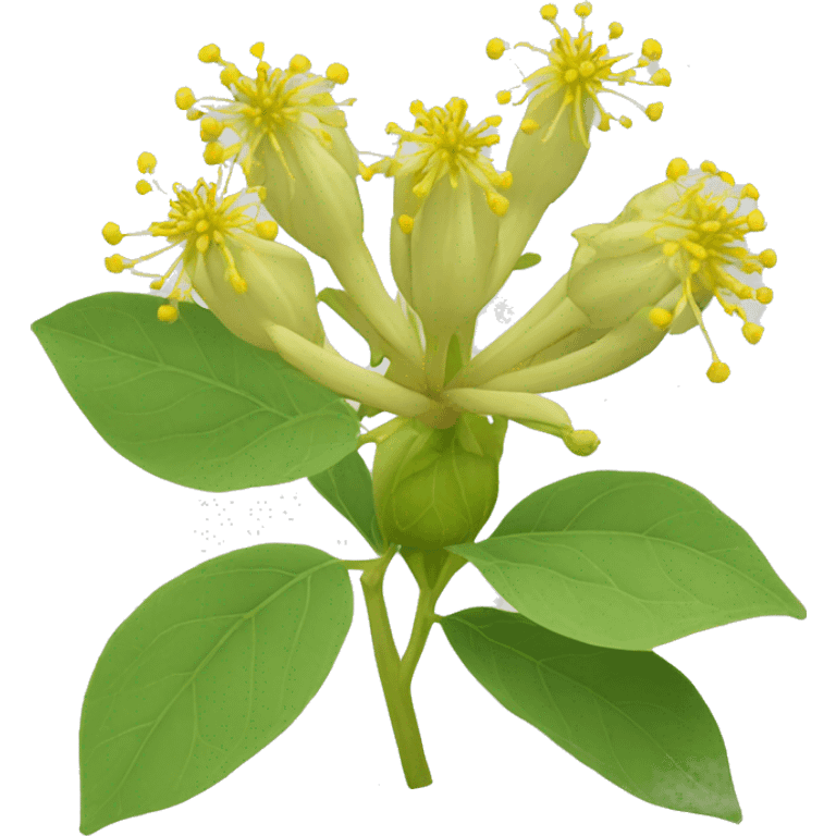 Ashwagandha flower with greenish-yellow petals and a central cluster of tiny yellow stamens emoji