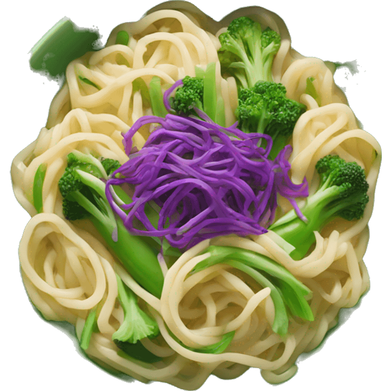 sliced purple and green vegetables in noodle dish emoji