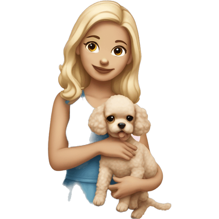 blong girl holding cream colored poodle puppy emoji