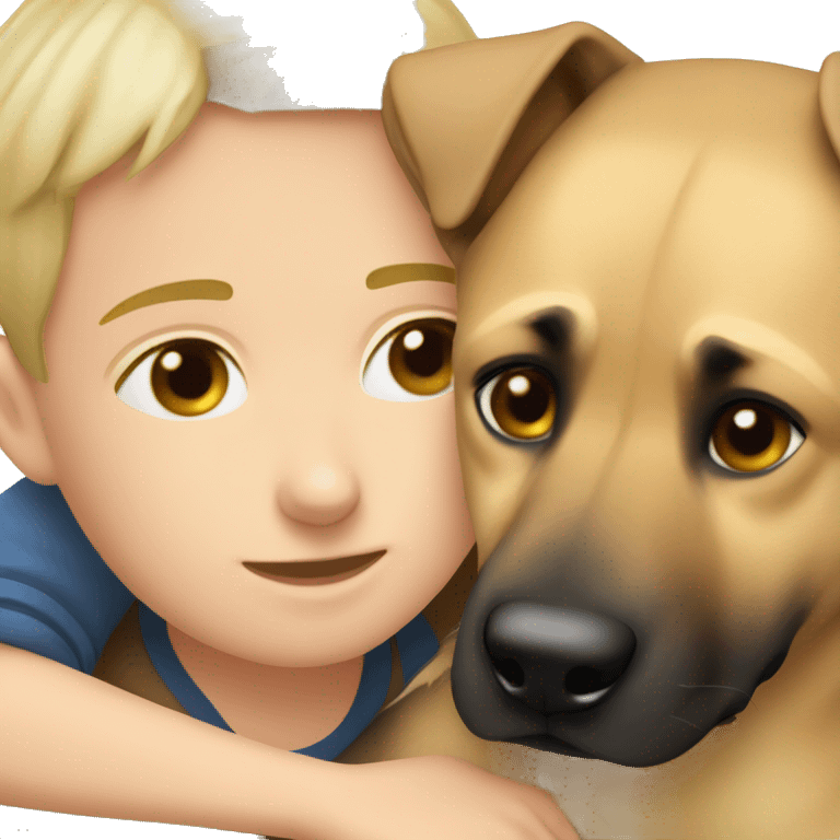 
blond boy cuddling a malinois emoji