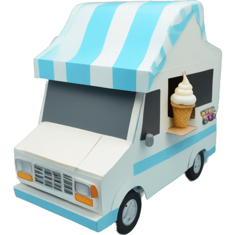 papercraft, pearl-blue ice-cream food van emoji