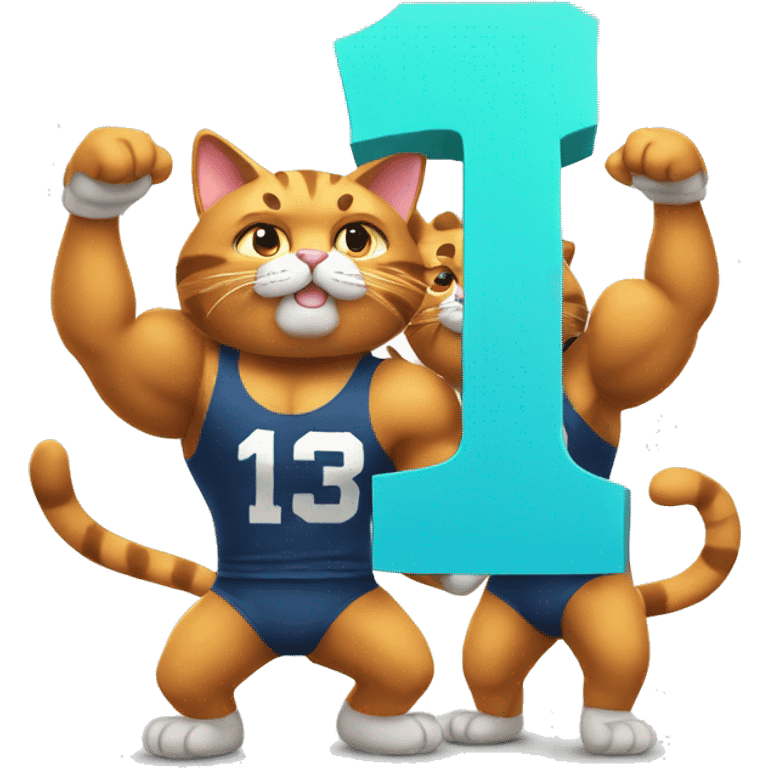 two muscular cats holding up the number 13 emoji