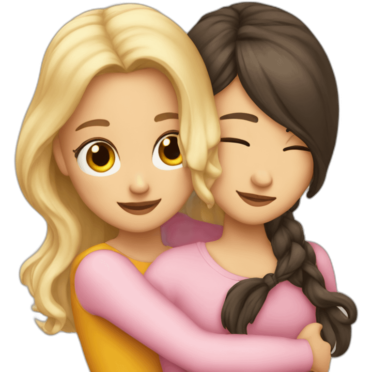 Blondy Niece and brunette aunt hugging emoji