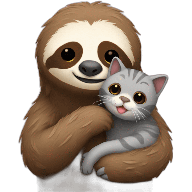 sloth and cat hugging emoji