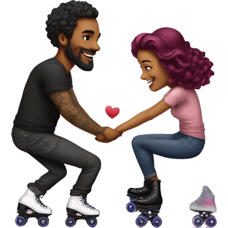 Romantic roller skating date for beautiful tattooed couple emoji