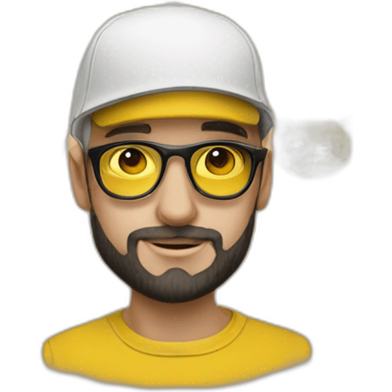 hombre piel blanca gafas gorra y gatos negro y amarillo emoji