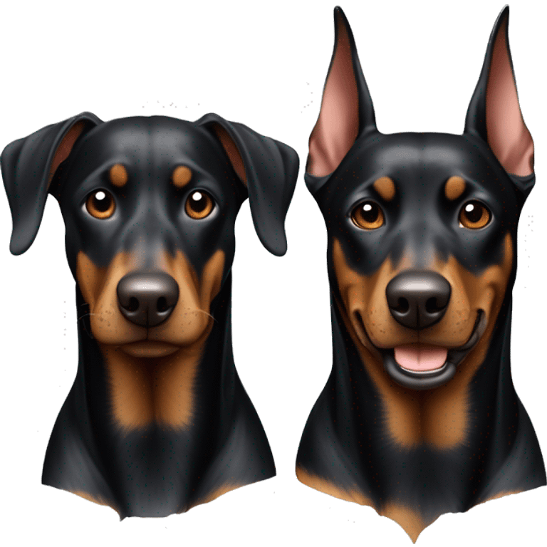 Two Dobermans playing: one black and one grown emoji