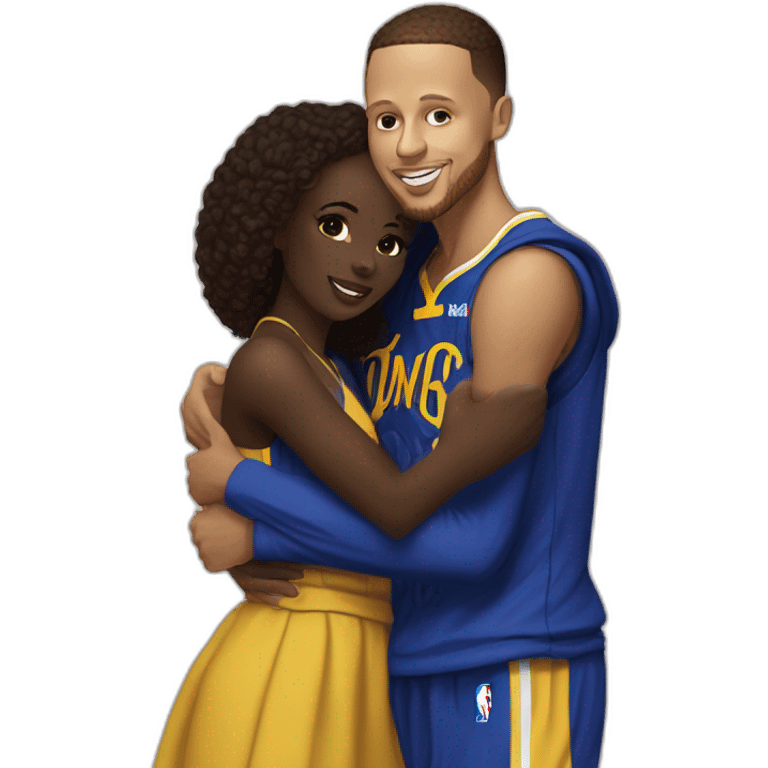 Steph Curry, hugging short darkskin woman in designer clothes emoji