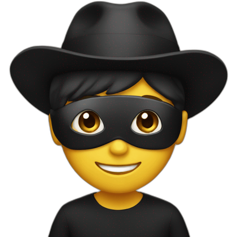 A boy wearing a black dress with a black hat and a black mask smiling  emoji