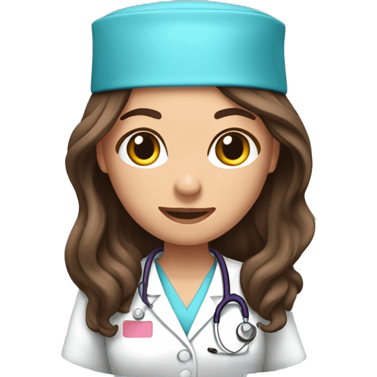 Nurse, woman, long brunette hair, pink scrubs emoji