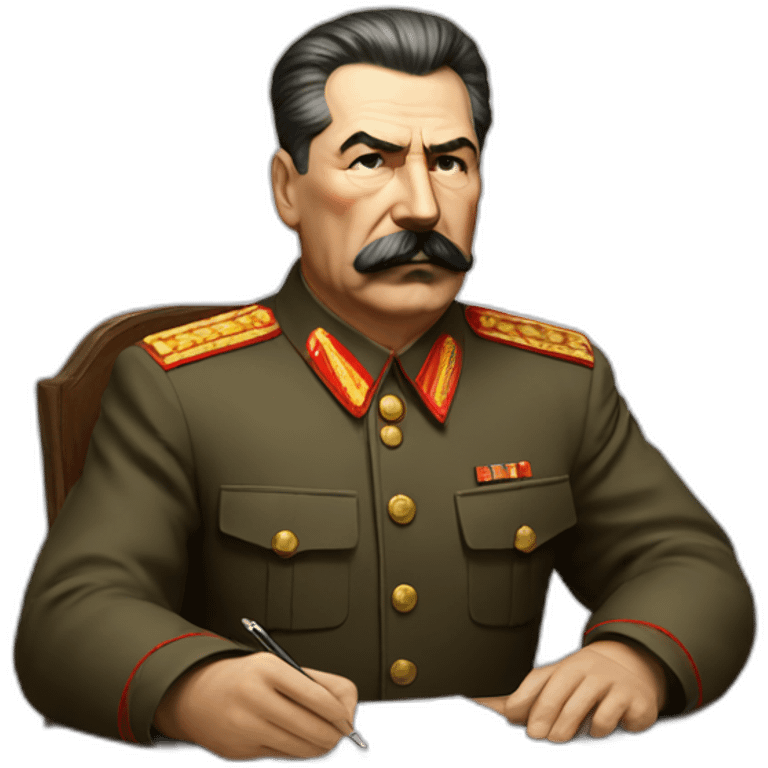 Stalin  sits at the table and writes emoji