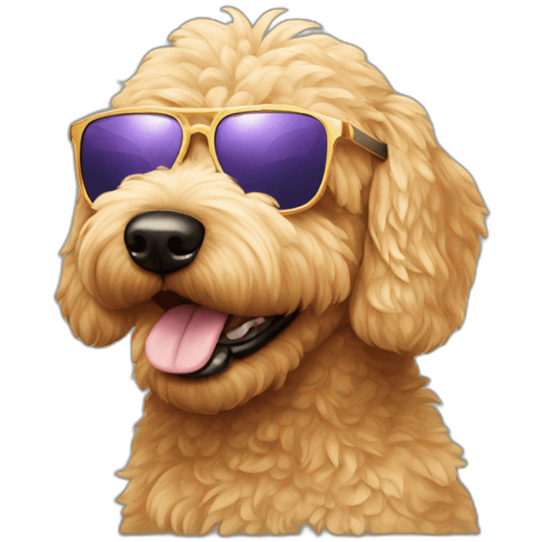 A golden doodle dog with sunglasses on it's face emoji