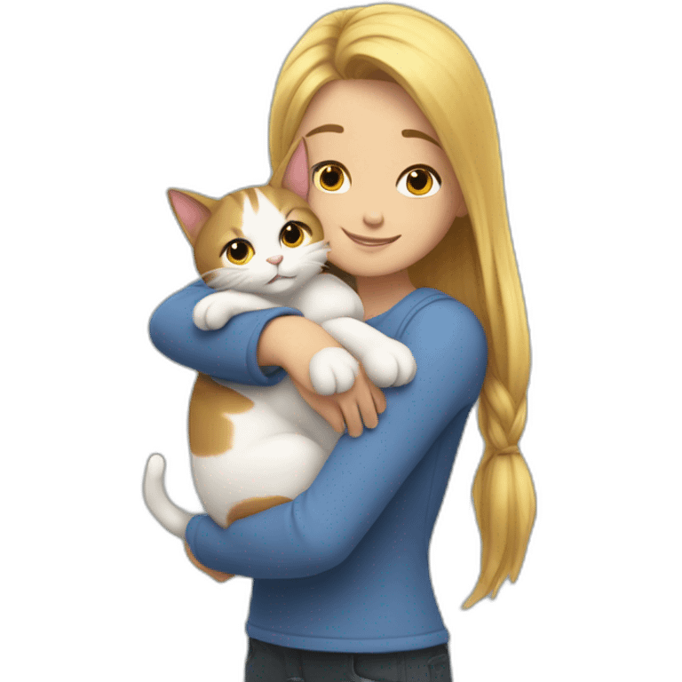 The cat hugs the girl emoji