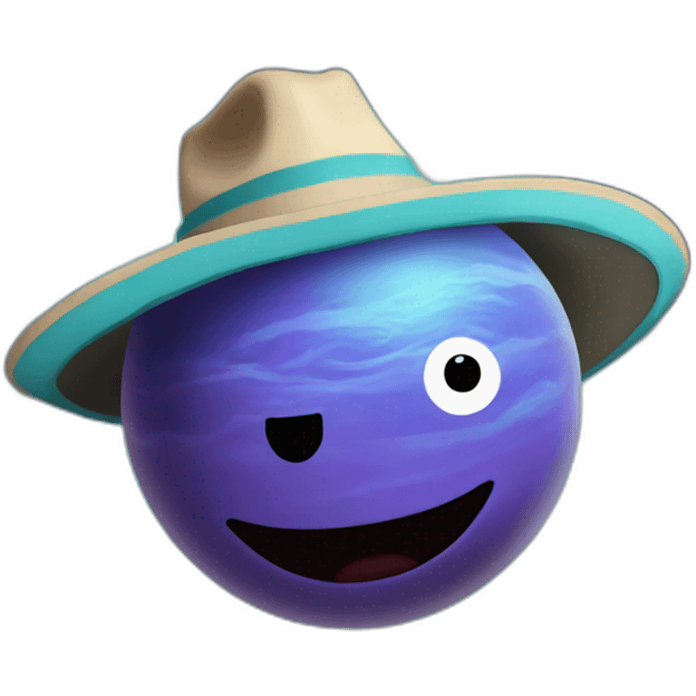 planet Neptune with a cartoon cowboy hat and happy face emoji