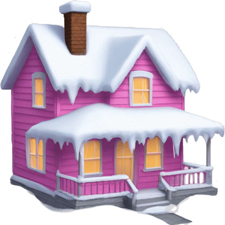 Pink house covered in snow  emoji