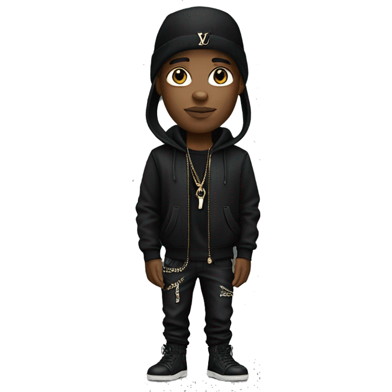 Rapper wearing black Louis vuitton outfit realistic emoji