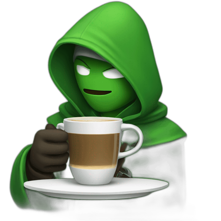 Green hooded assassin sipping coffee emoji