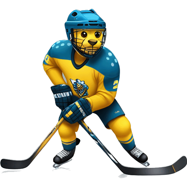 Yellow spotted Panther playing icehockey emoji