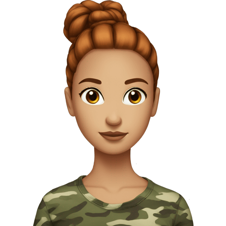 red straight hair bun pretty brown eyes camouflage girl emoji