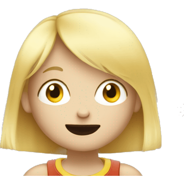 talking blond child with two speech bubbles near emoji