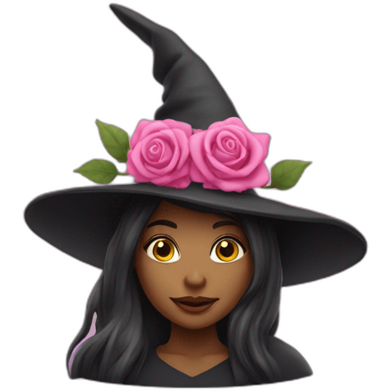 witch wearing pink witch hat and carrying roses emoji