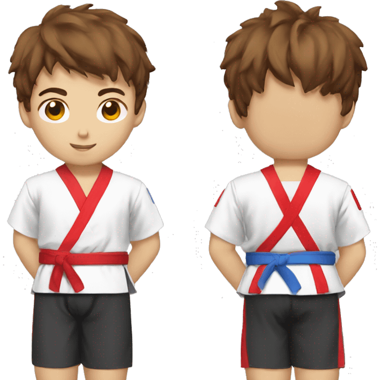 Taekwondo uniform red belt asian boy brown hair birthday emoji