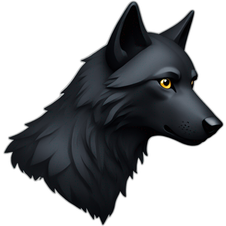 simple black wolf head in profile looking to right, no body, ear pierced ring, loo emoji