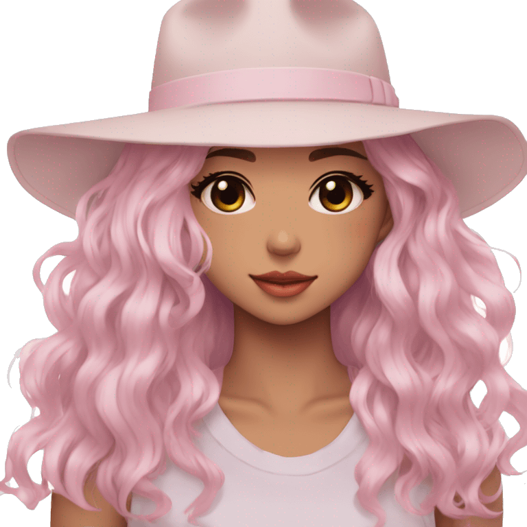 Gorgeous pastel anime girl with blushing face and hair garnitures and pretty hair and a fedora aesthetic trending style emoji