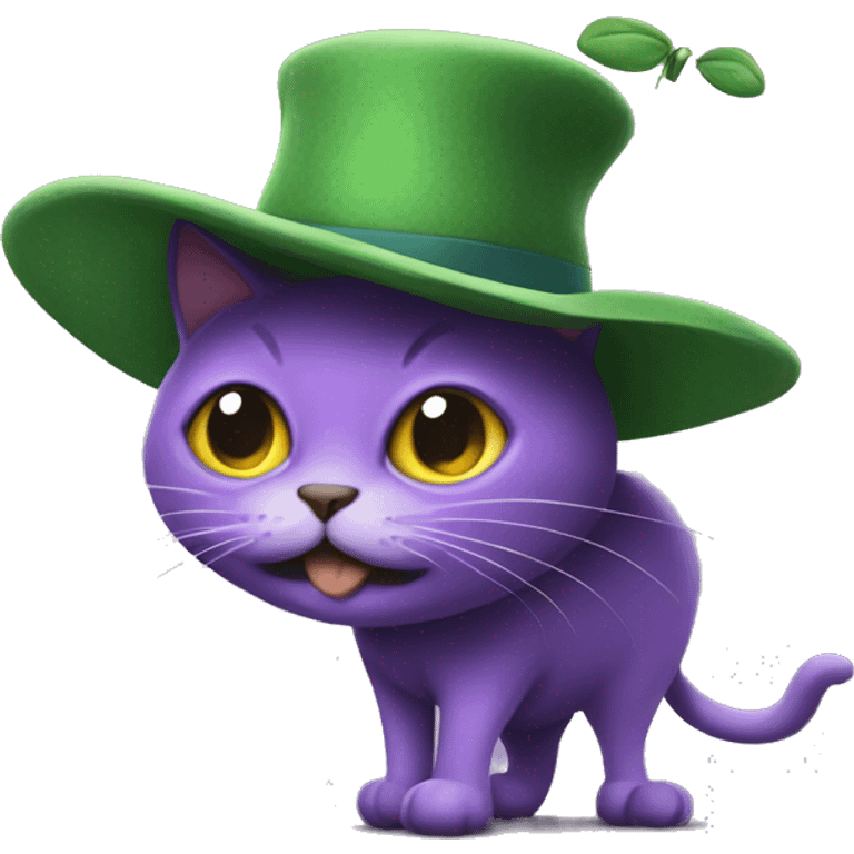 Violet cat shaped like a pest with a big Green hat  emoji