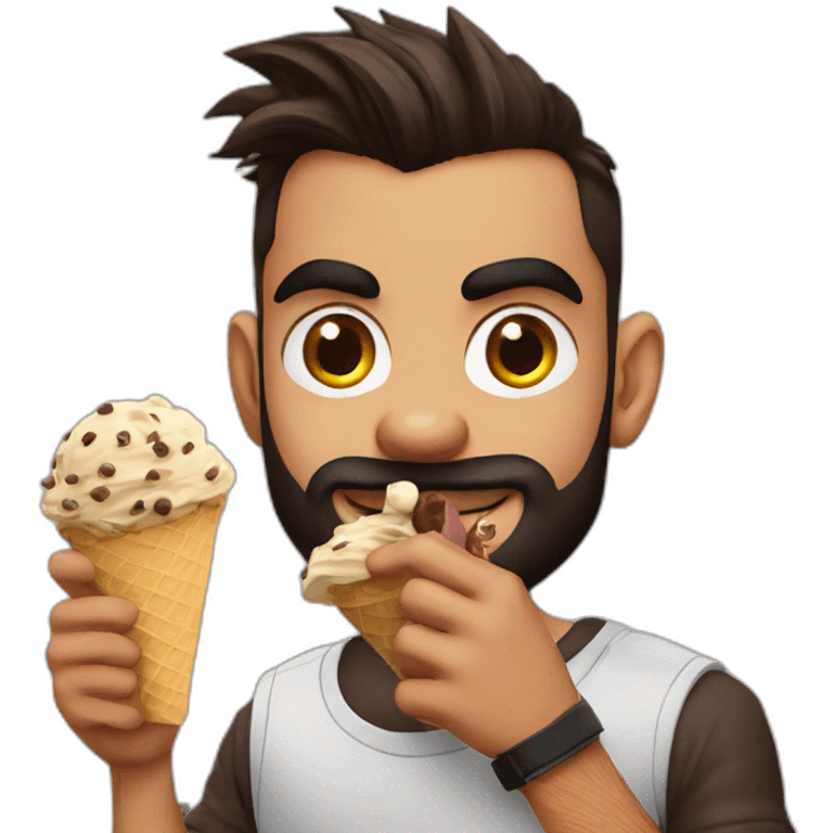 virat kohli eating chocolate ice cream with chocochips while watching phone emoji