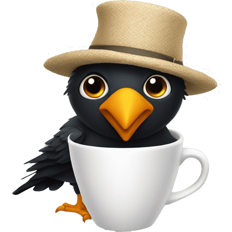 crow whit cup hat emoji