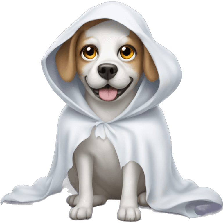 A dog in a ghost costume emoji