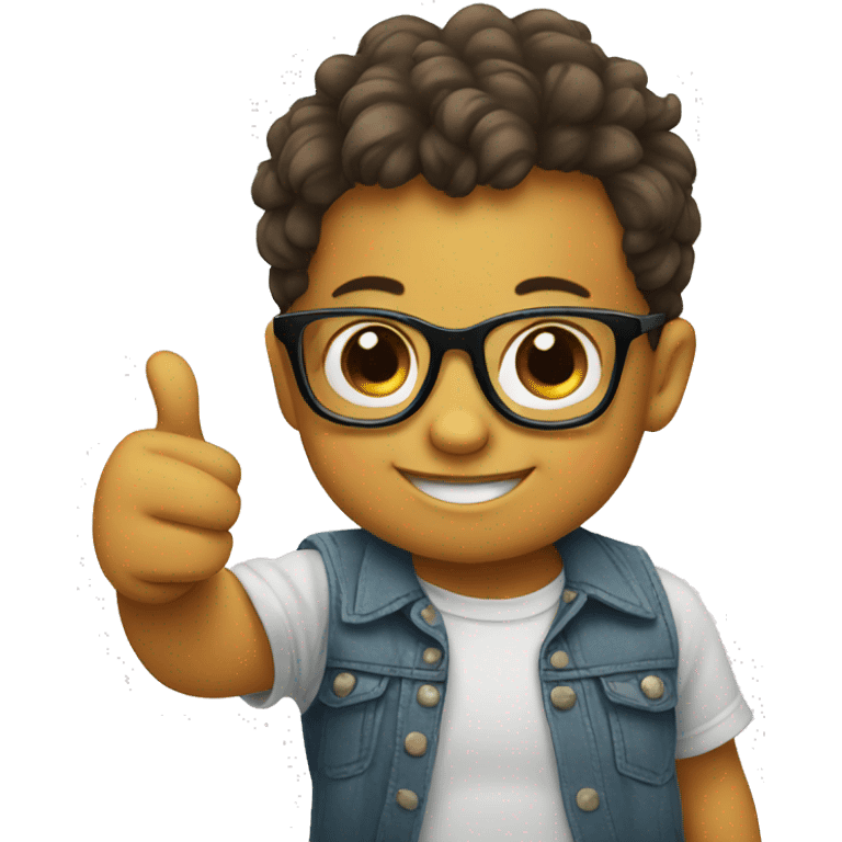 a baby with glasses giving a thumbs up emoji