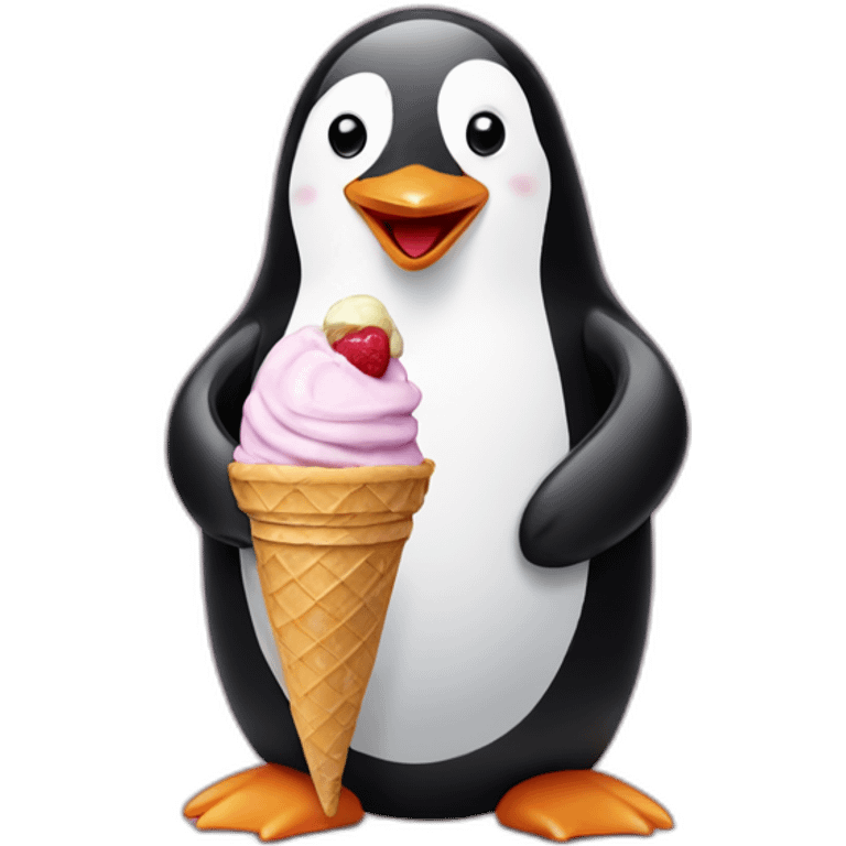 Penguin eating an ice cream emoji