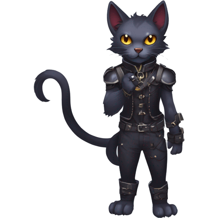 cool edgy fantasy dark-shadow-themed animal vampiric cat hybrid Fakemon  with a harness and collar full body emoji