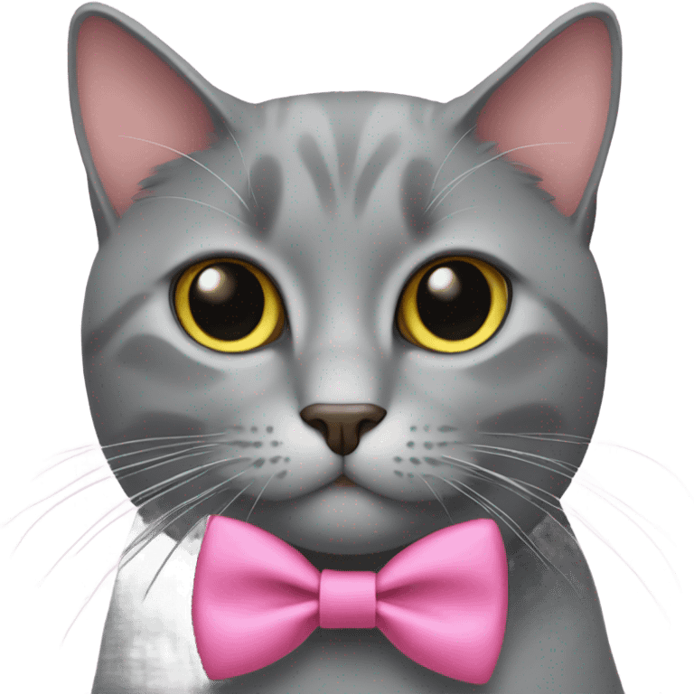 Gray cat with a pink bow tie  emoji