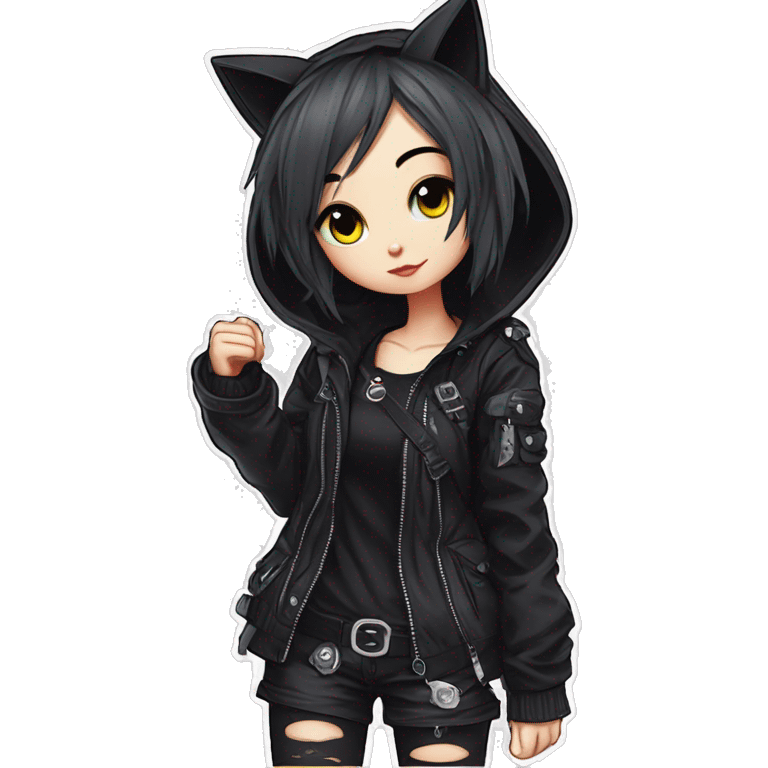 Edgy Kawaii Cute Cool Cartoon Anime Punk Techwear Gothic Catgirl emoji