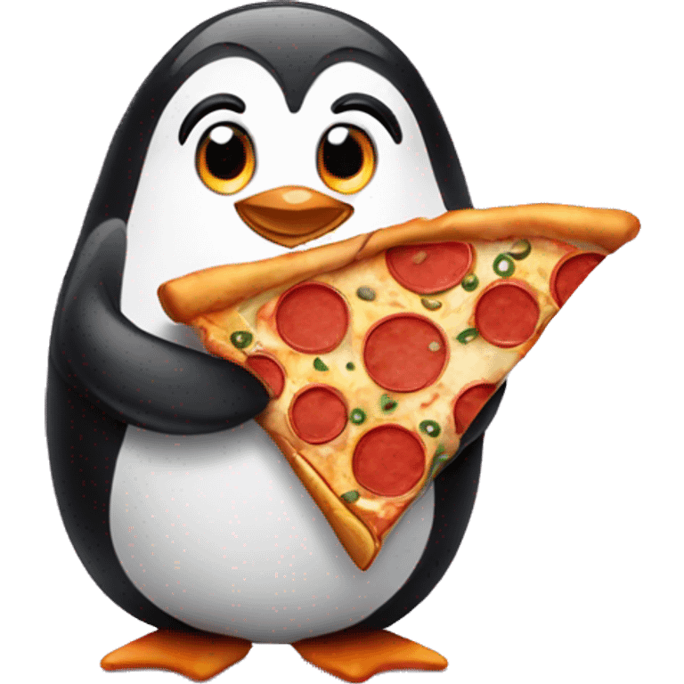 Penguin with pizza emoji