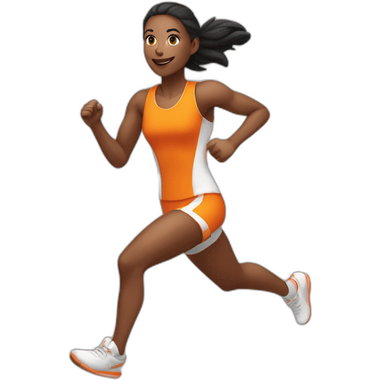 female athletic parcour athlete in orange white cloths, running emoji