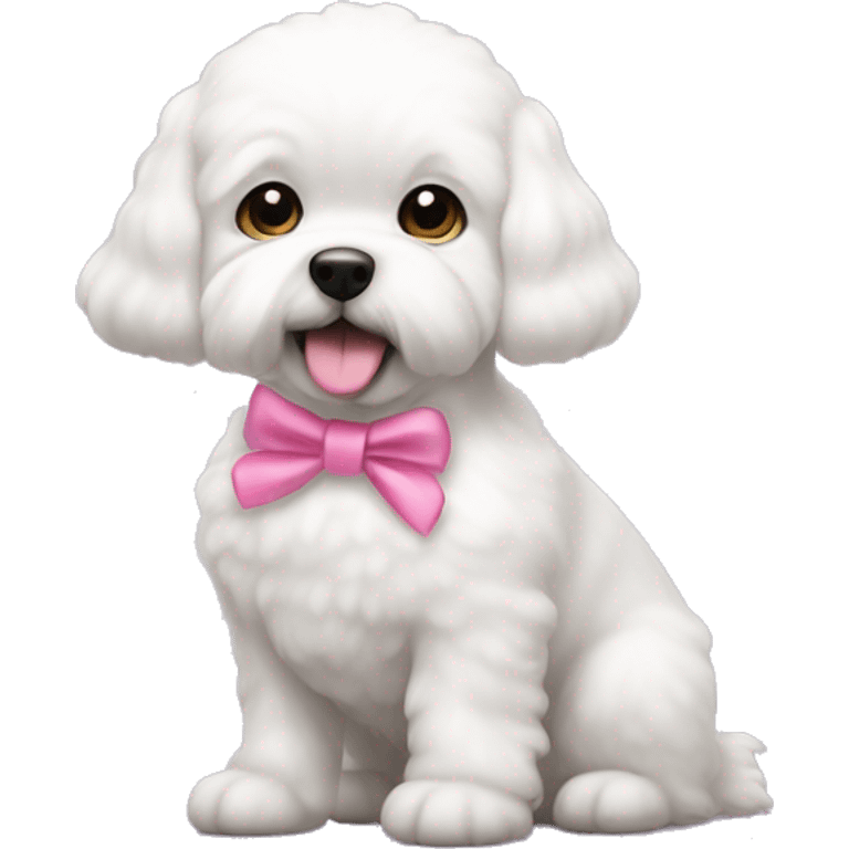 White buchón frise dog with little pink bow emoji