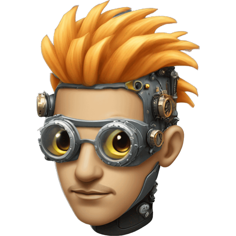 Light orange Mohawk hair male cyborg head with silver steampunk goggles and circuits emoji