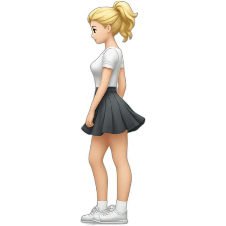 full-body-back-view-curvy-caucasian-beauty-in-small-skirt-lifted-by-strong-wind-butt-white-socks emoji