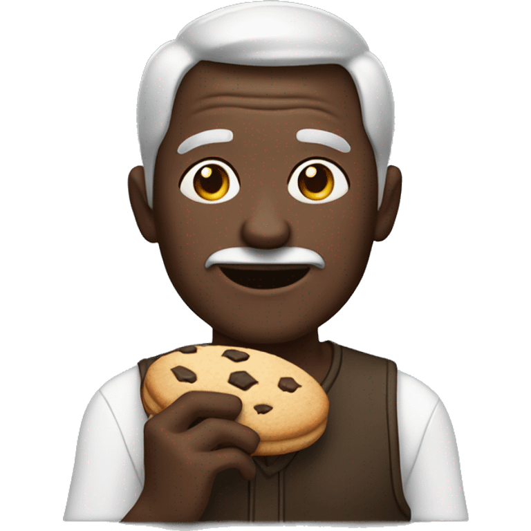 older man with dark brown skin eating a cookie emoji