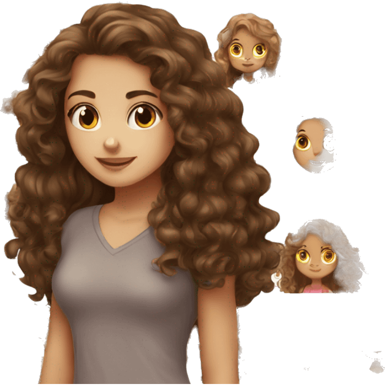 long brown hair brown eyes girl and girl with brown curly hair and brown eyes emoji