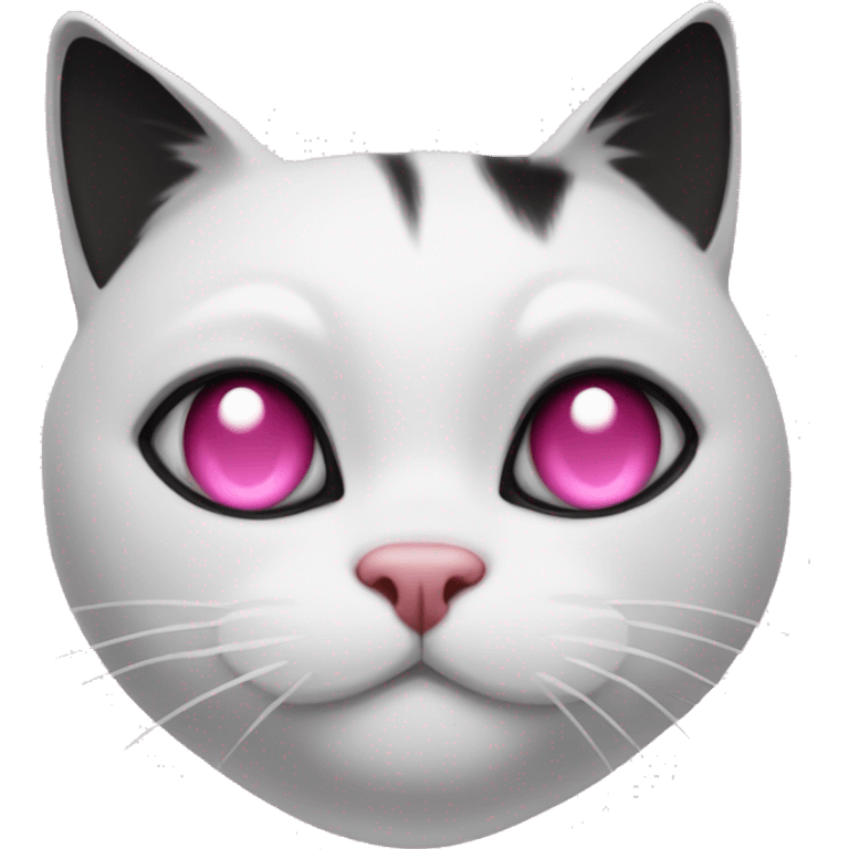 White and black cat with a pink nose and with clipped eat emoji