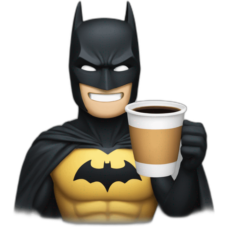 batman with a cup of coffee smiling emoji