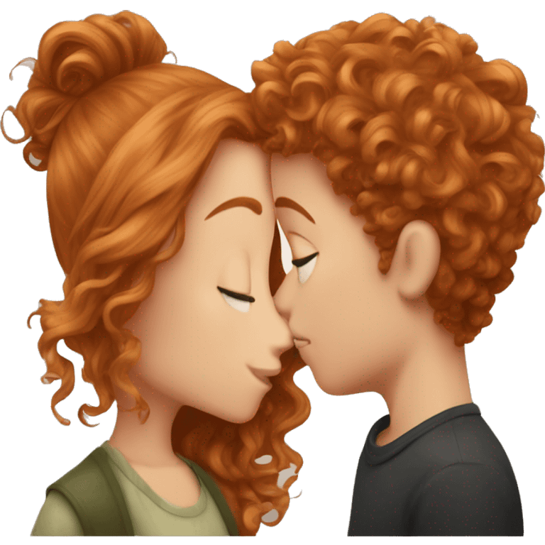 ringlet ginger hair girl kissing brown messy hair boy with lents emoji