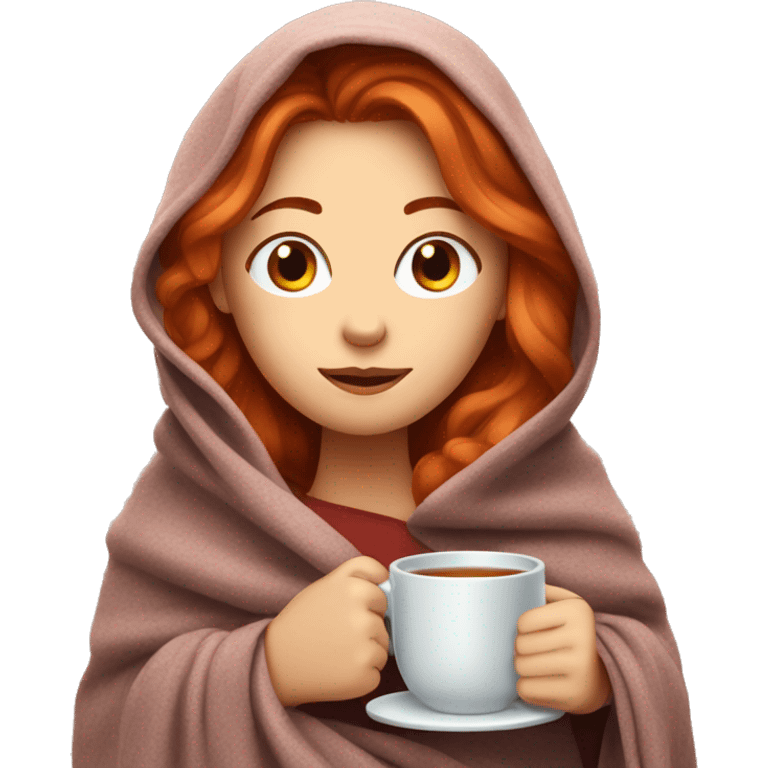 red-haired girl covered herself with a blanket and a mug of tea emoji